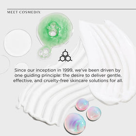 COSMEDIX box and bottle showing retail packaging and cruelty-free branding
