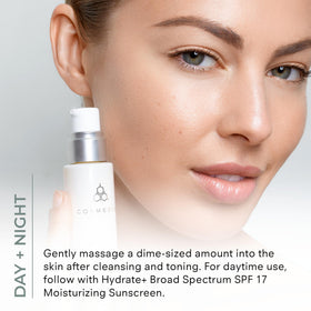 COSMEDIX Clarity being applied to hand showing absorbent formula and smoothing benefit