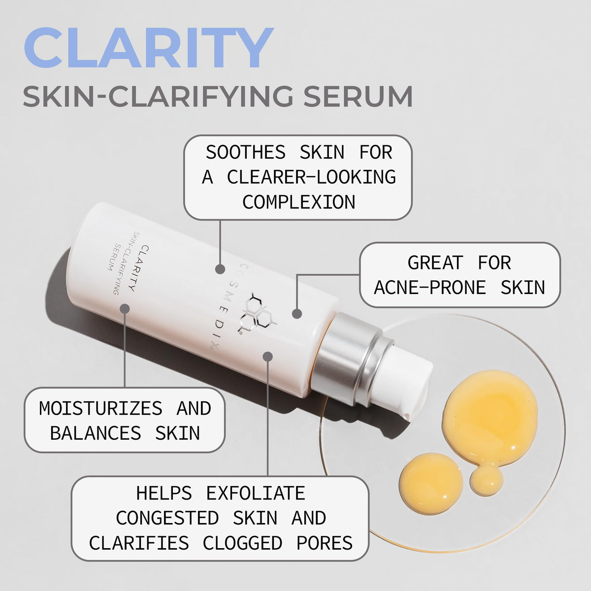 COSMEDIX Clarity pump detail demonstrating easy dispensing and precise application