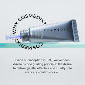 COSMEDIX side-by-side small scale before and after indicating smoother under eyes