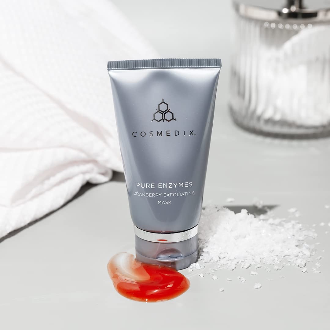 COSMEDIX mask in a spa-style setting conveying relaxing home treatment