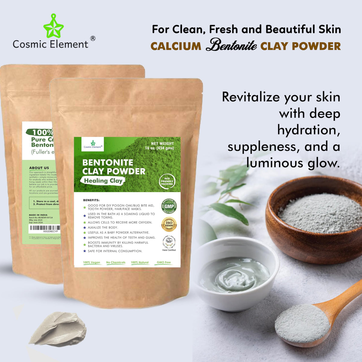 Cosmic Element powder mixed in bowl to show creamy mask preparation