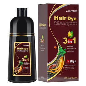 COSMTEK front packaging bottle showing dark brown shampoo and quick results