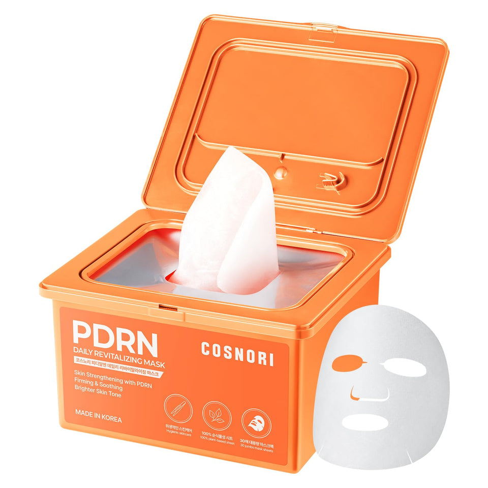 COSNORI front packaging showing 30 vegan PDRN sheets and benefits