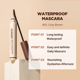 COSNORI brown mascara swatch on paper illustrating Cozy Brown natural finish