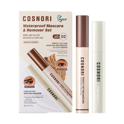 COSNORI front packaging showing both mascara and remover for travel convenience