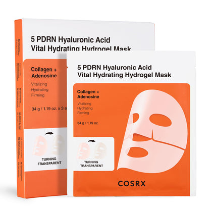 COSRX front packaging showing three hydrogel mask sachets and brand benefit