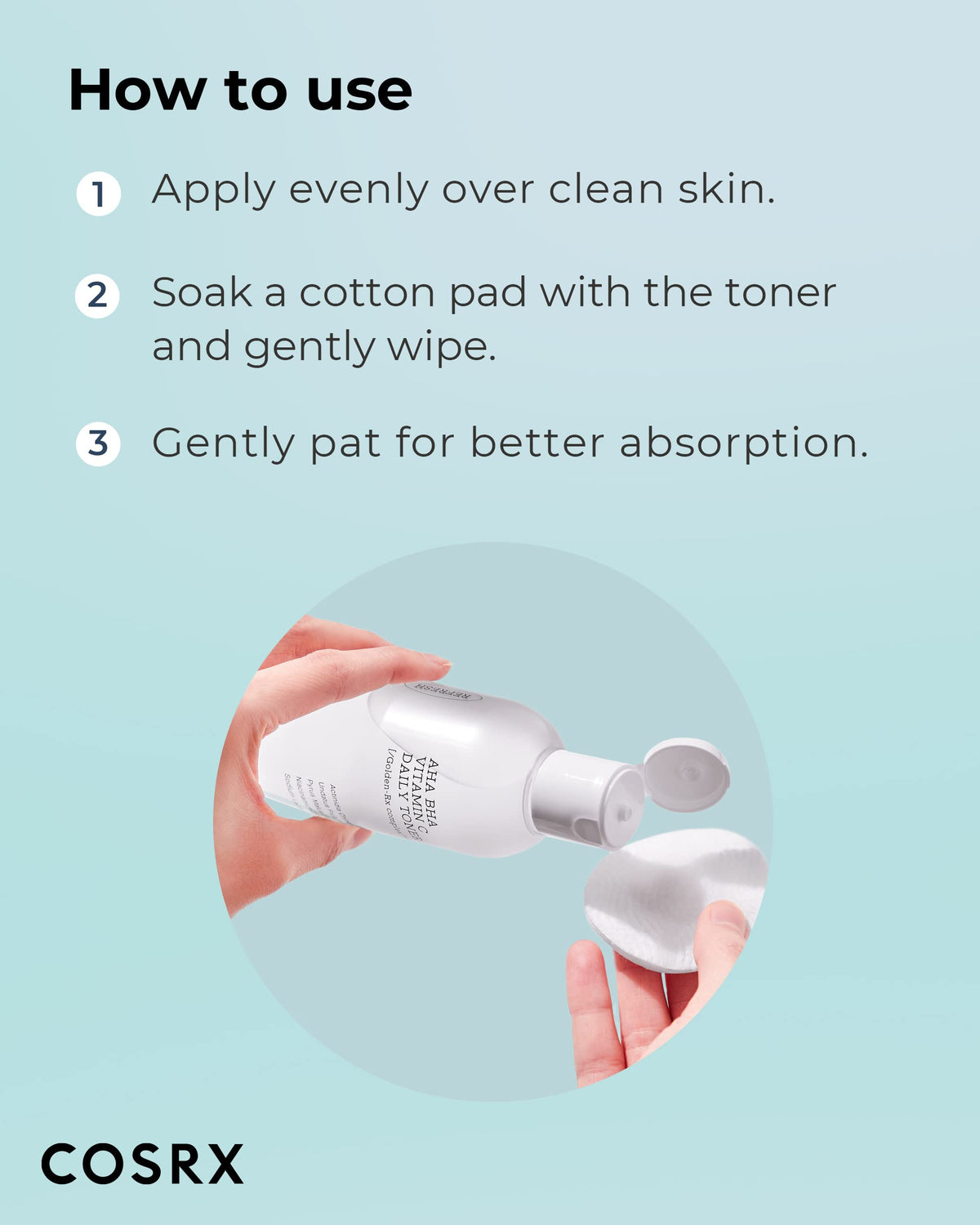 COSRX bottle on bathroom shelf lifestyle scene promoting daily routine ease