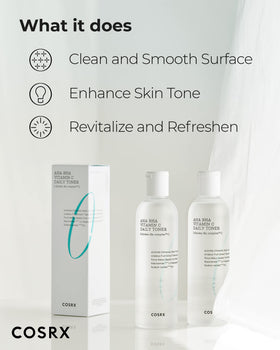 COSRX 150ml bottle next to ruler showing size and travel-friendly benefit