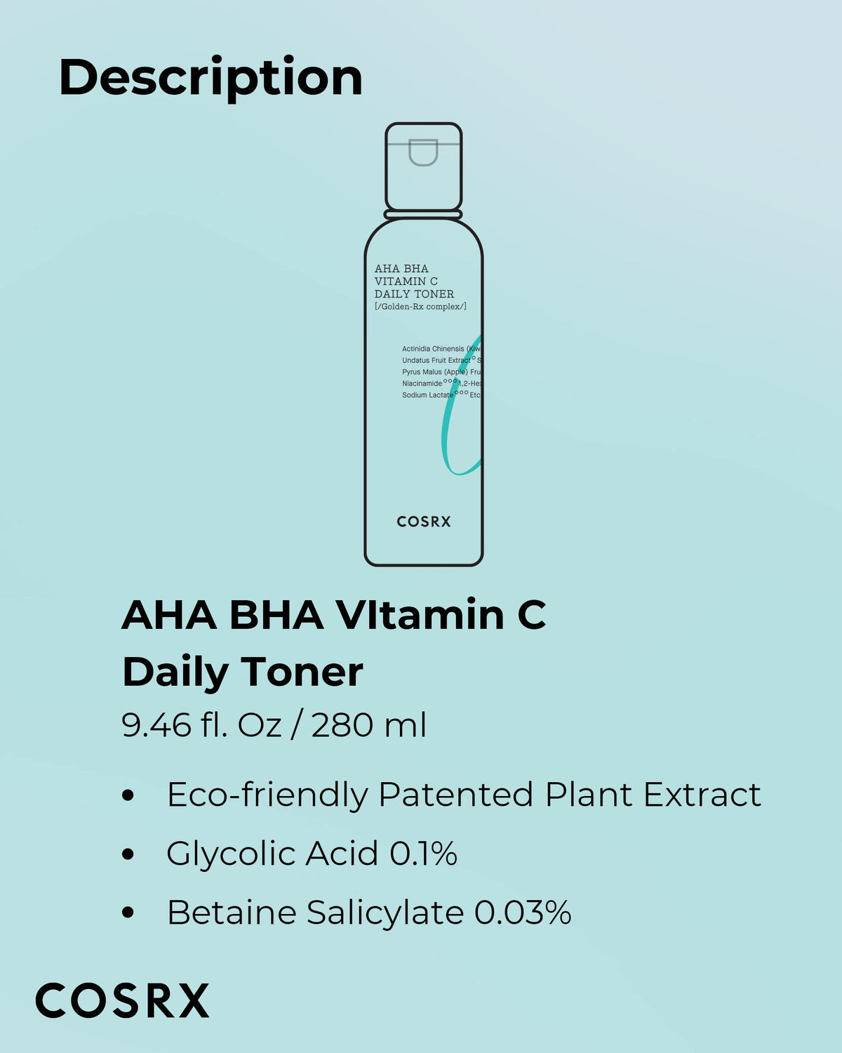 COSRX bottle beside everyday items showing 280ml scale