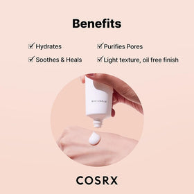 COSRX with aloe vera leaves highlight, calming and cooling hydration benefit