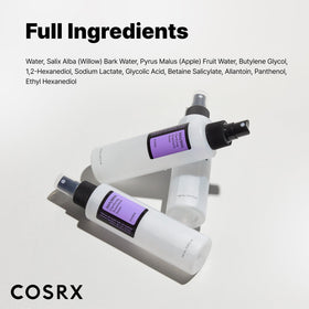 COSRX toner placed on bathroom shelf as part of a daily skincare routine