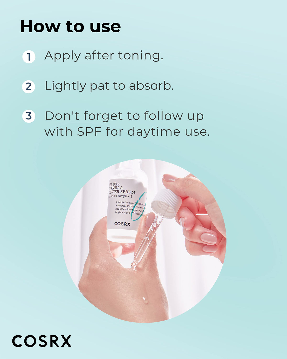 COSRX serum on skin palm demonstrating spreadable hydration benefit
