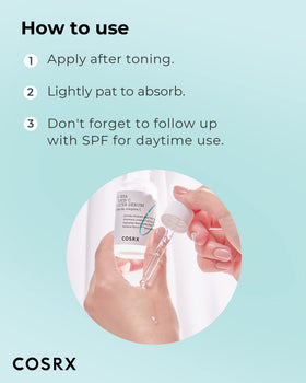 COSRX serum on skin palm demonstrating spreadable hydration benefit