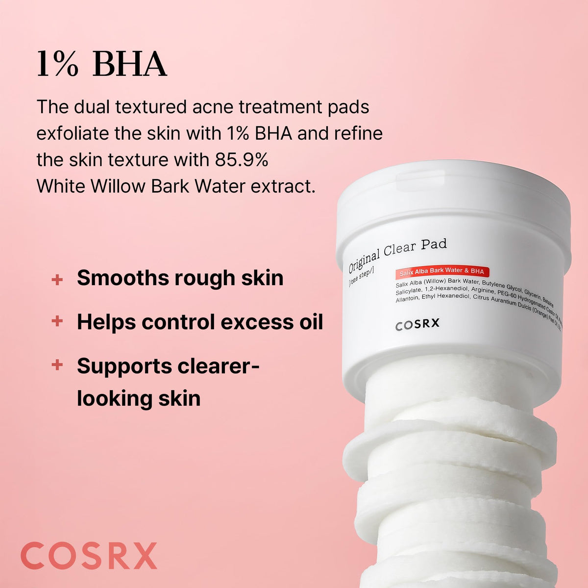 COSRX embossed pad texture close-up showing exfoliating side for smoother skin