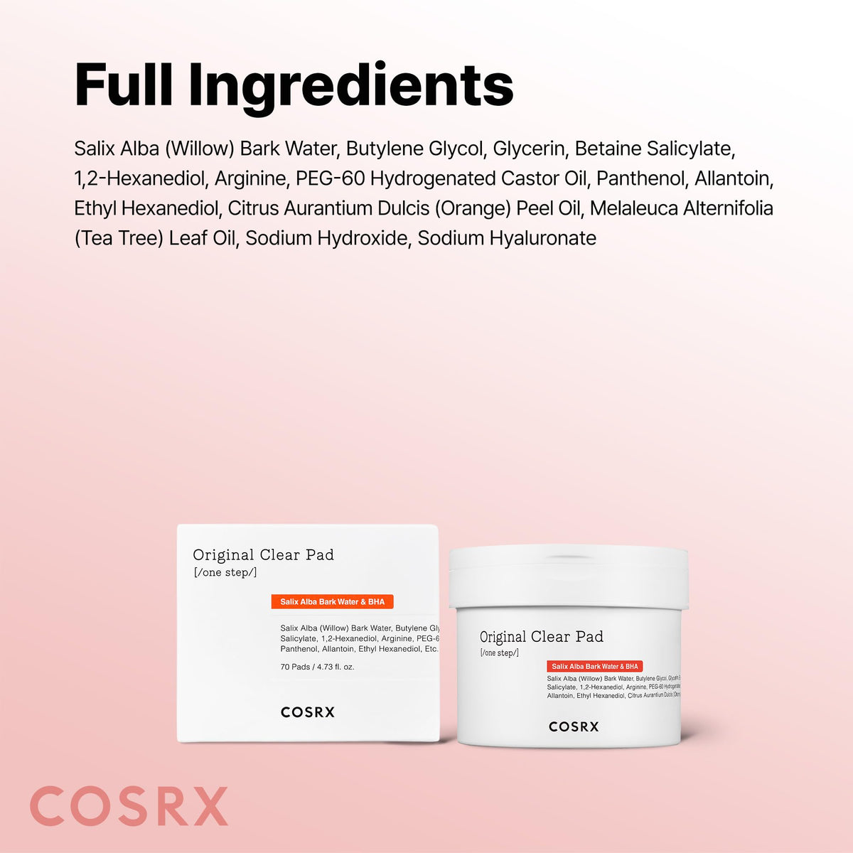 COSRX product label and ingredients view emphasizing BHA and willow bark