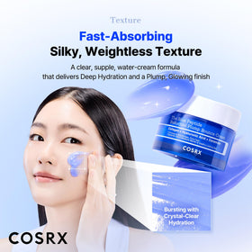 COSRX open jar top view highlighting smooth cream and immediate moisturizing benefit