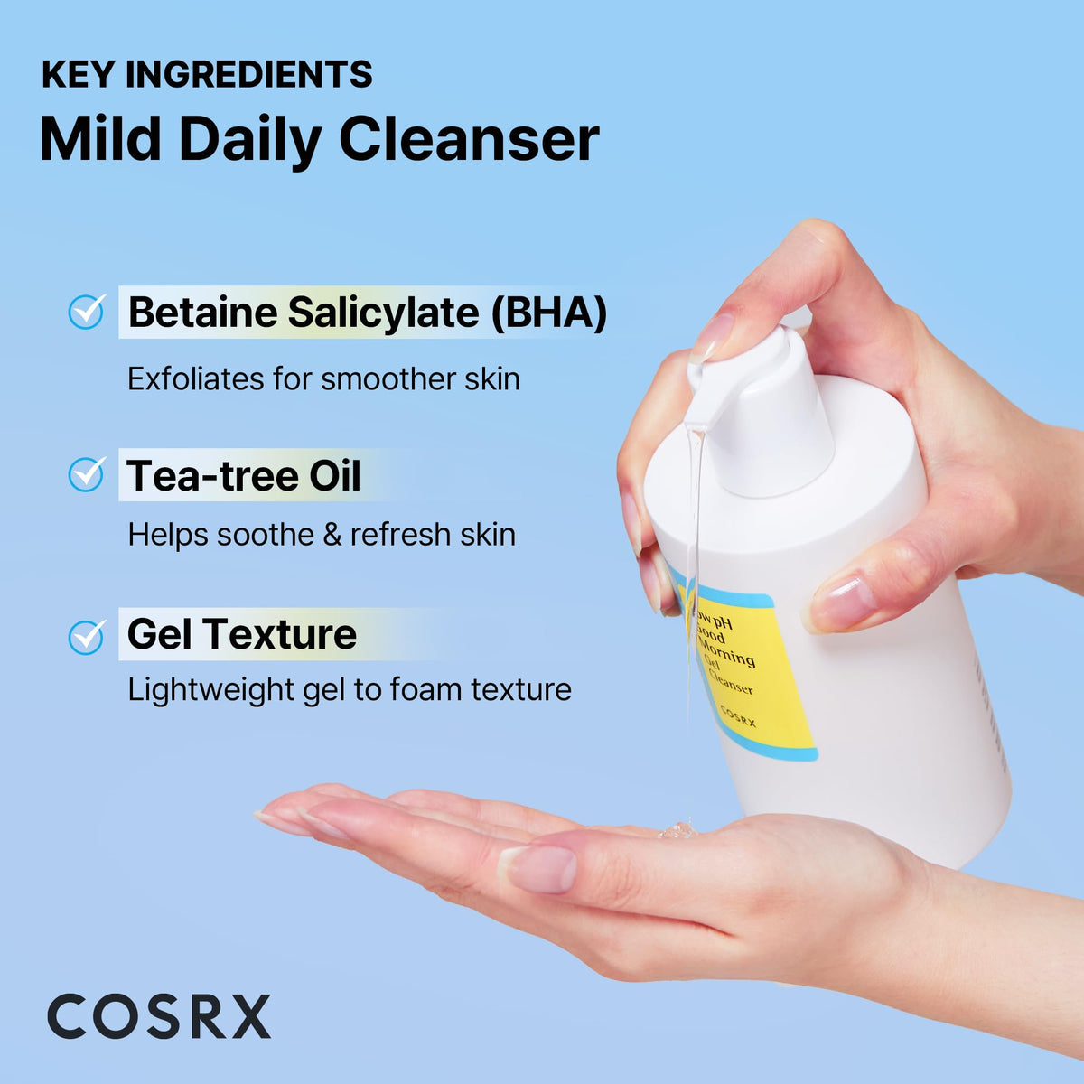 COSRX bottle size comparison in hand to show 400ml volume and long-lasting value
