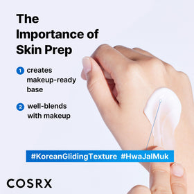 COSRX in bathroom routine setting demonstrating layering and makeup base