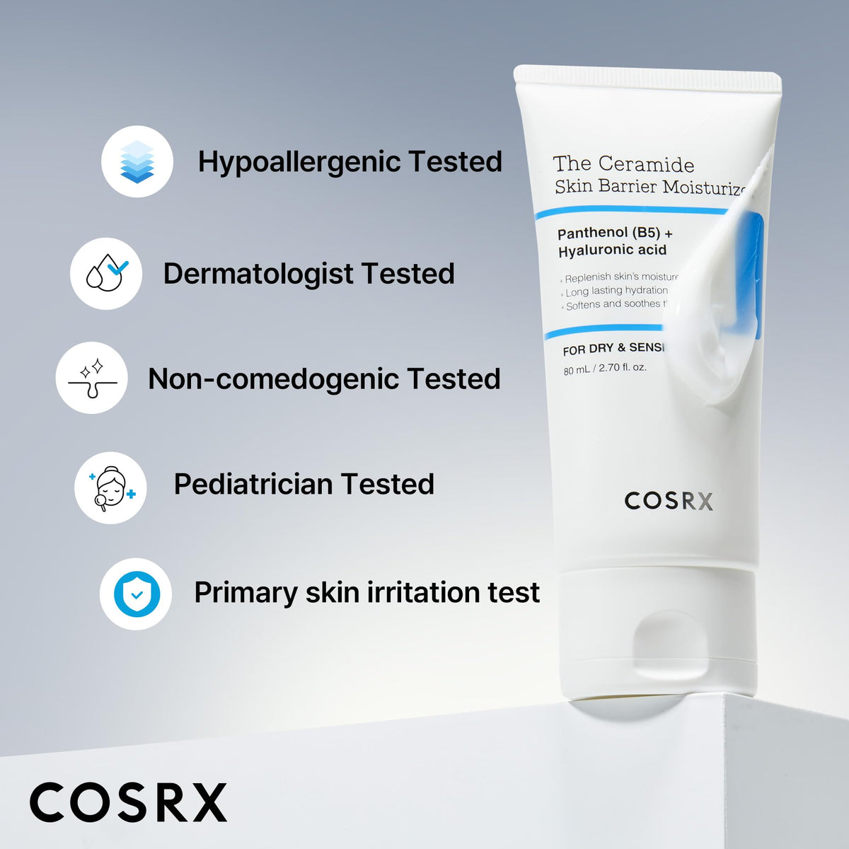 COSRX label close-up emphasizing ceramide complex for skin resilience
