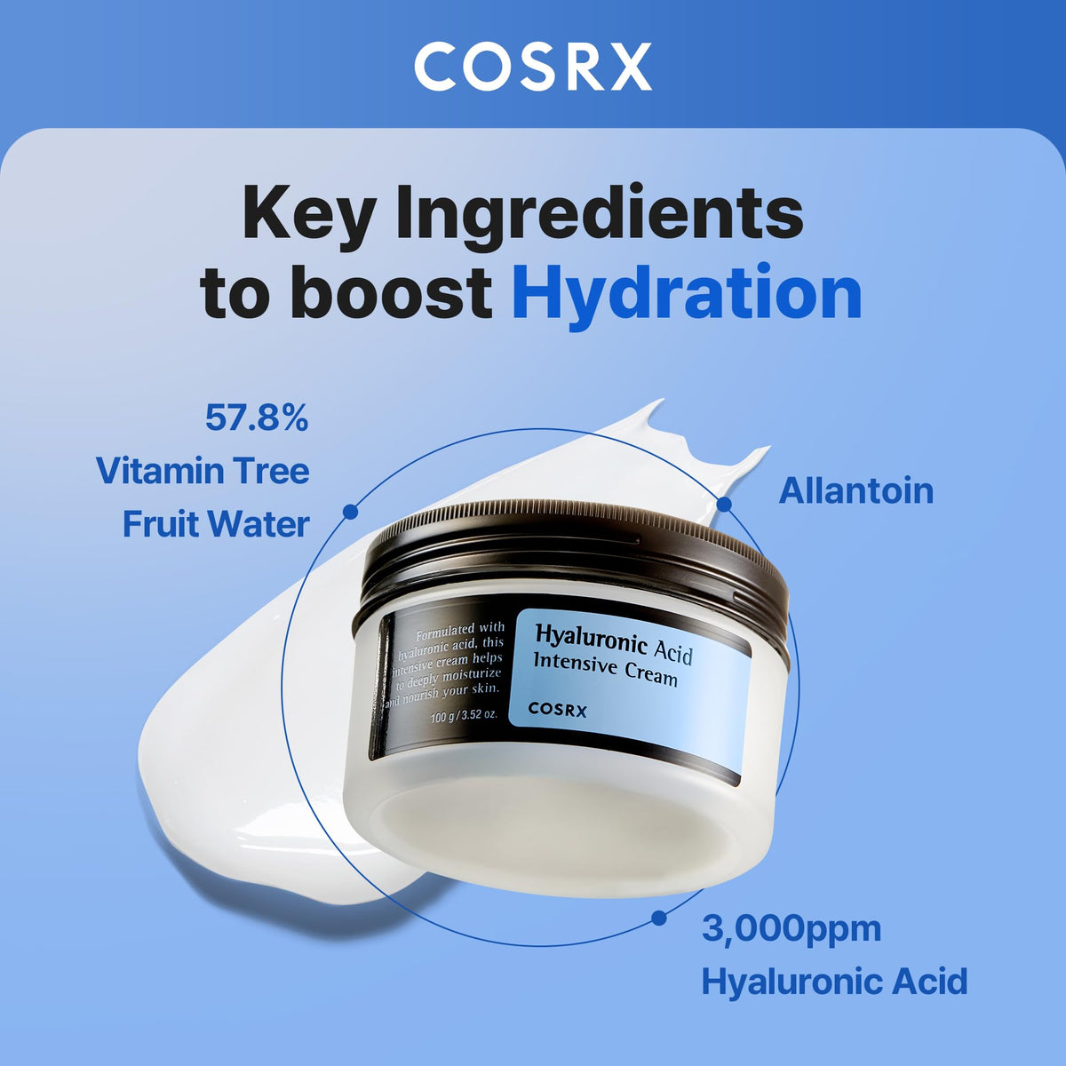COSRX open jar texture close-up showing smooth cream and quick absorption benefit