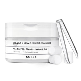 COSRX front packaging showing blemish serum kit and cotton balls for targeted care