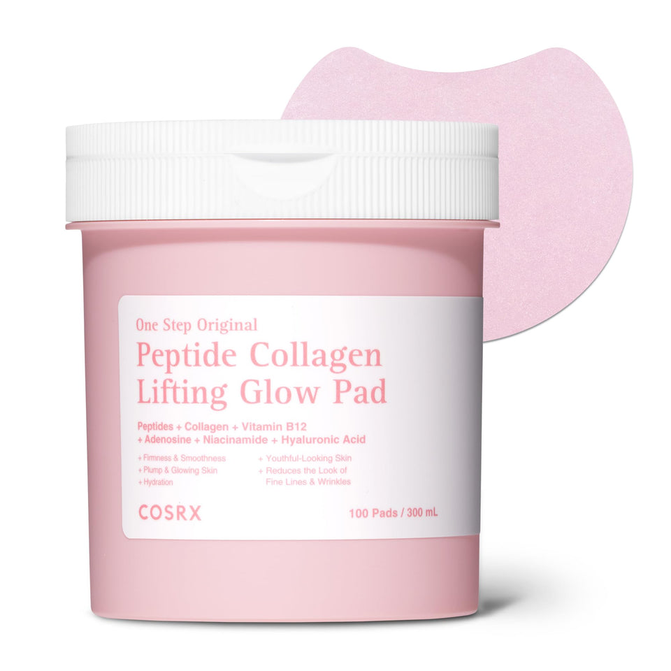 COSRX front packaging showing 100 lifting glow pads and benefits