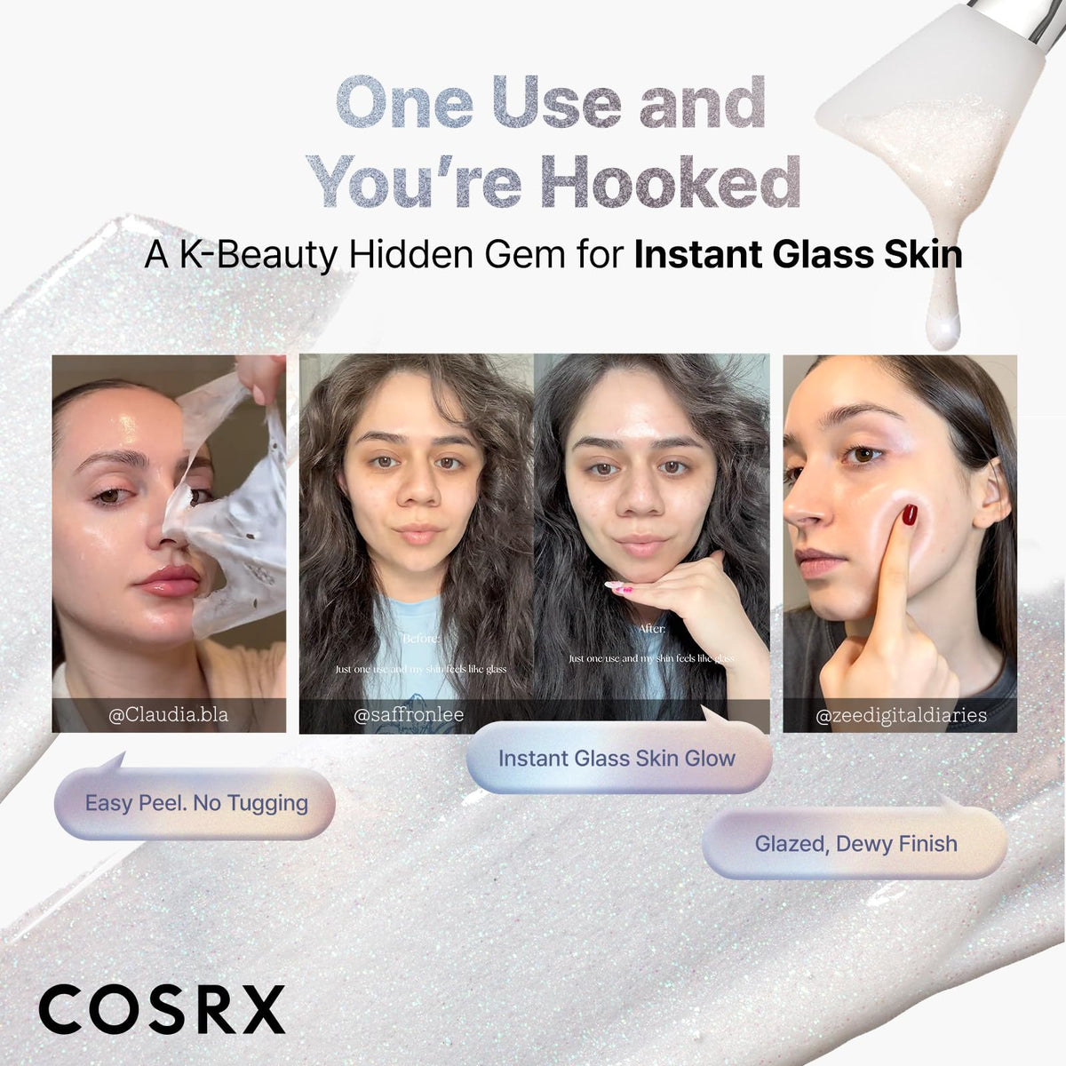 COSRX close-up of mask texture showing smooth glaze that locks in hydration