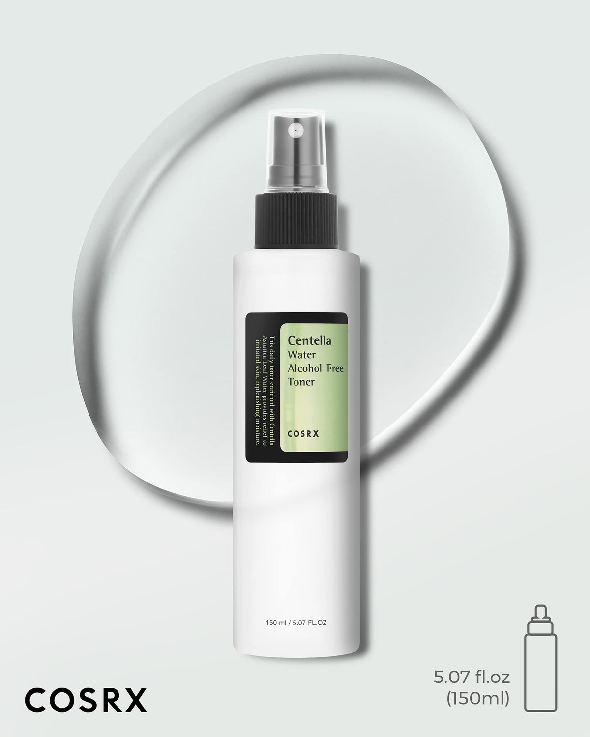 COSRX hand applying mist to face illustrating quick hydration and calming effect