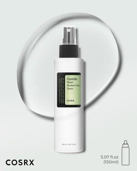 COSRX hand applying mist to face illustrating quick hydration and calming effect