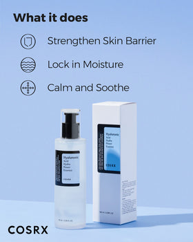 COSRX label close-up highlighting 4,000 ppm hyaluronic acid and sea buckthorn