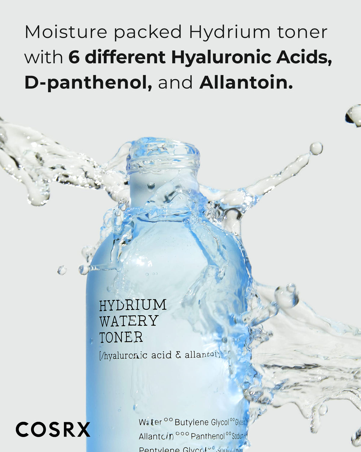 COSRX back label close-up displaying ingredients and product benefits
