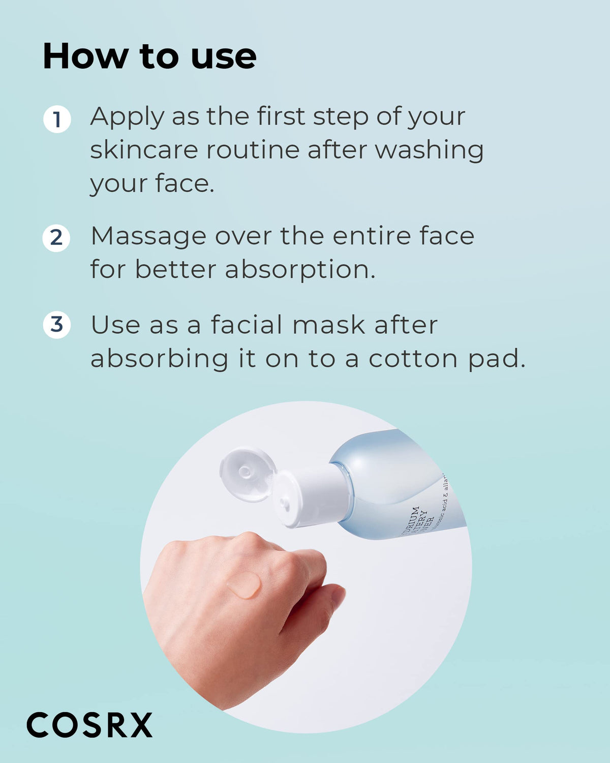 COSRX lifestyle photo in bathroom showing gentle daily application routine