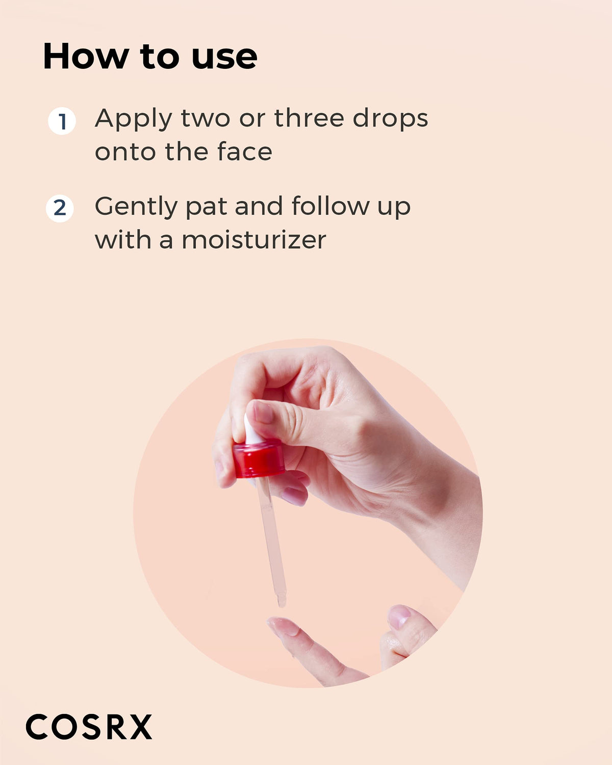 COSRX serum being applied on face illustrating targeted post-blemish care benefit