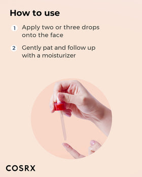 COSRX serum being applied on face illustrating targeted post-blemish care benefit