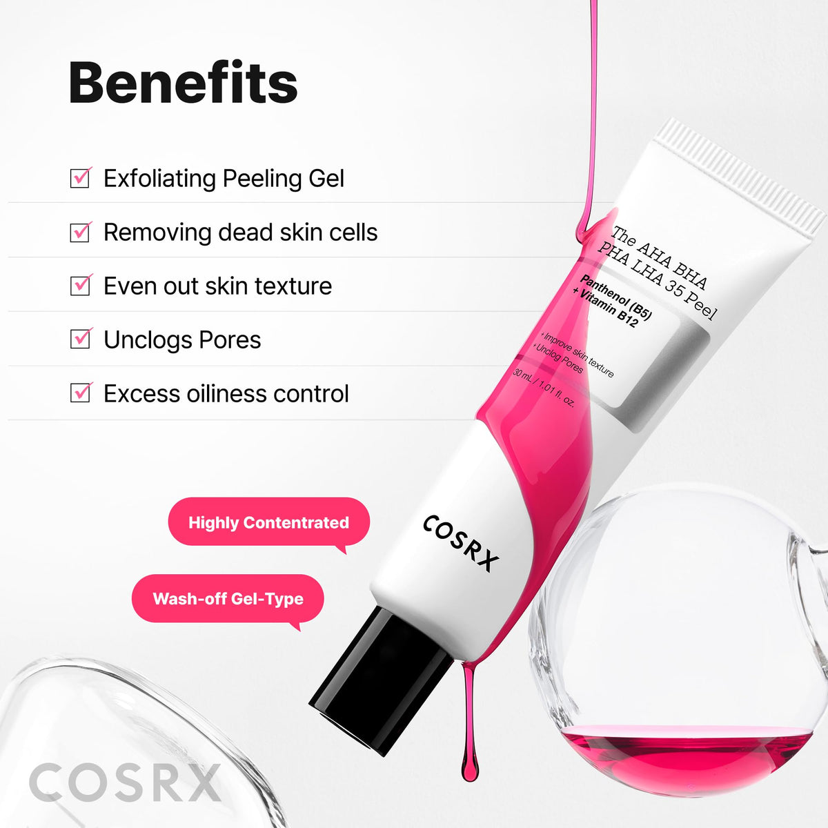 COSRX ingredient list detail showing multi-acid formula for effective exfoliation