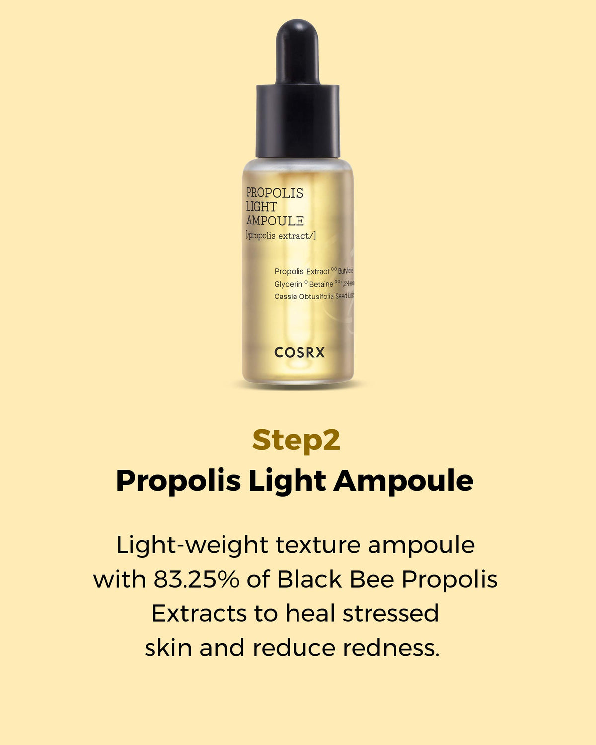 COSRX ingredient label featuring Black Bee Propolis Complex for nutrient richness