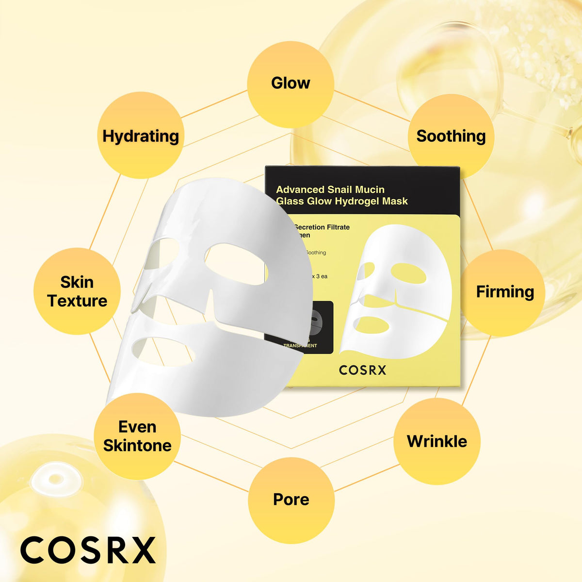 COSRX ingredients label close-up showing snail mucin and niacinamide clarity benefit