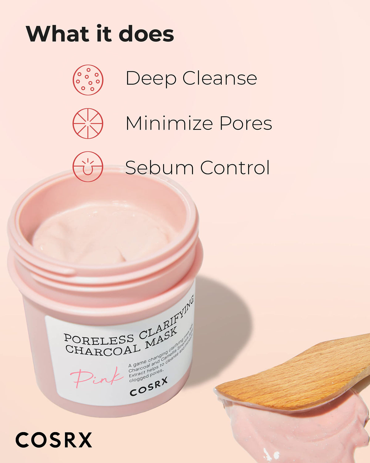 COSRX open jar revealing charcoal clay cream, easy scoopable texture for convenience