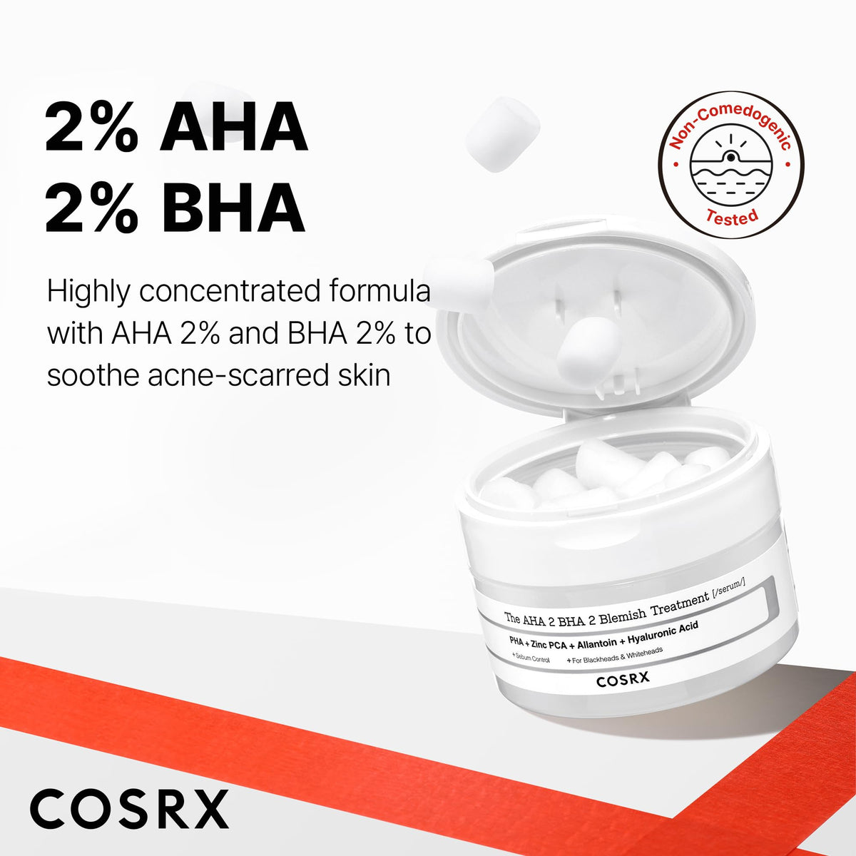 COSRX product label and ingredient panel, highlighting gentle formulation and safety
