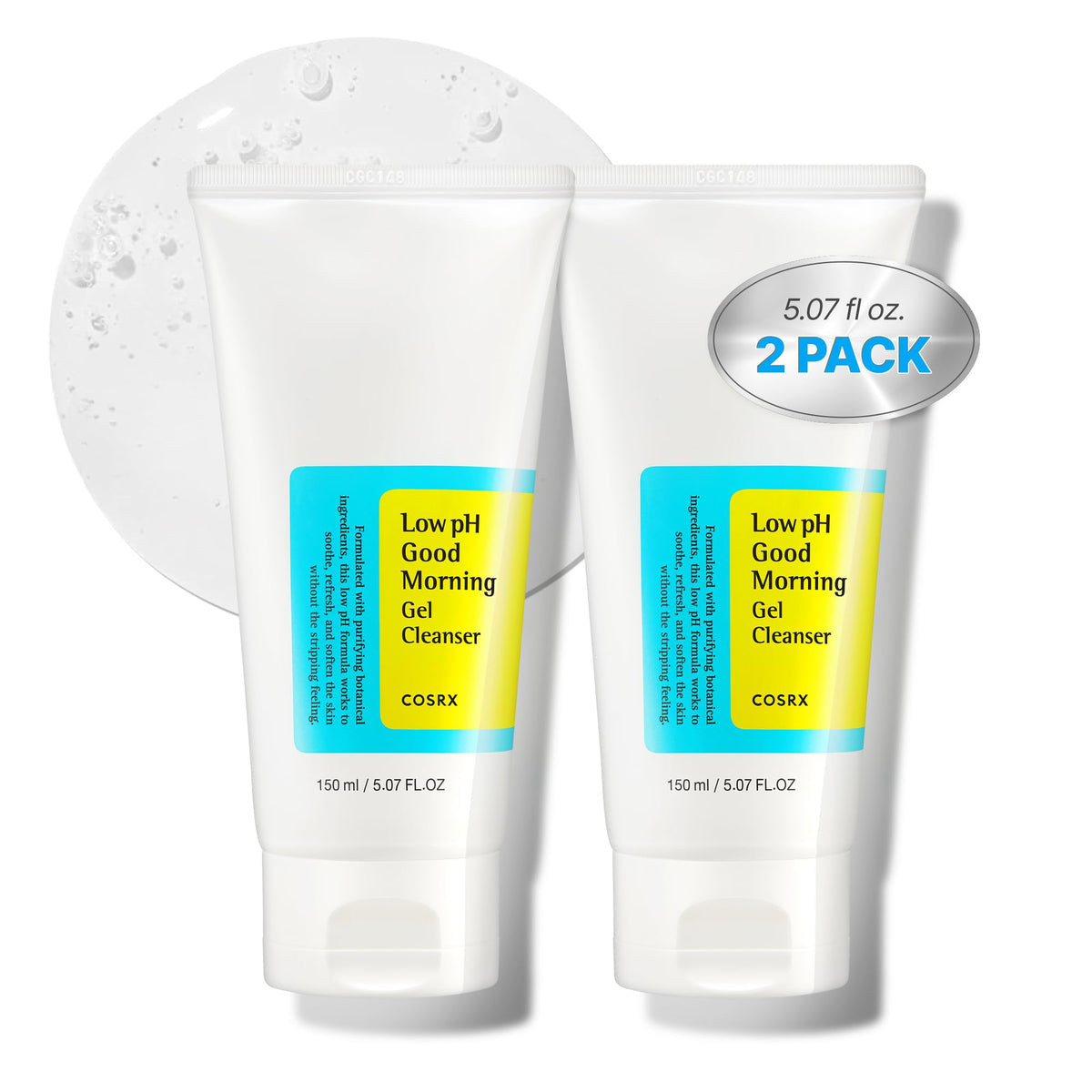 COSRX front packaging showing two low pH gel cleanser tubes for convenience