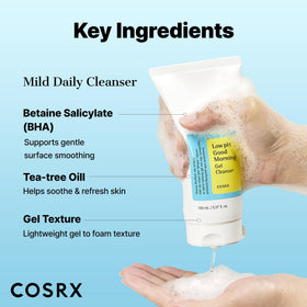 COSRX product label and ingredient list emphasizing low pH and BHA content