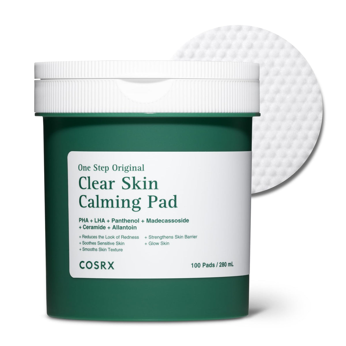 COSRX front packaging showing calming pads and clear benefits