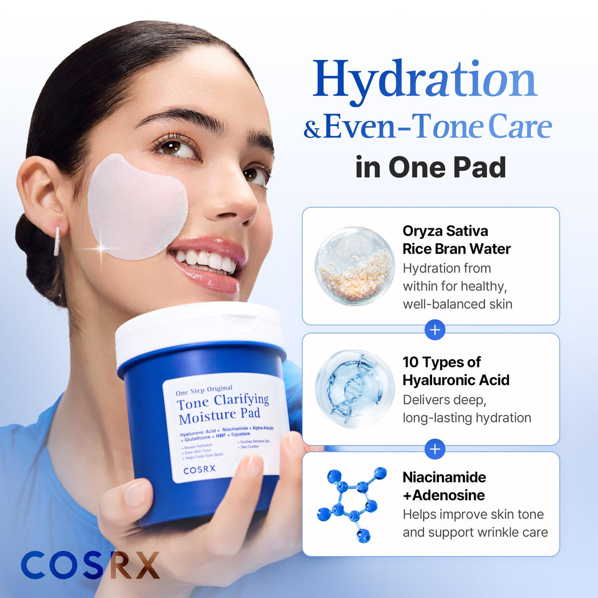 COSRX pad applied under eye demonstrating precise, gentle use