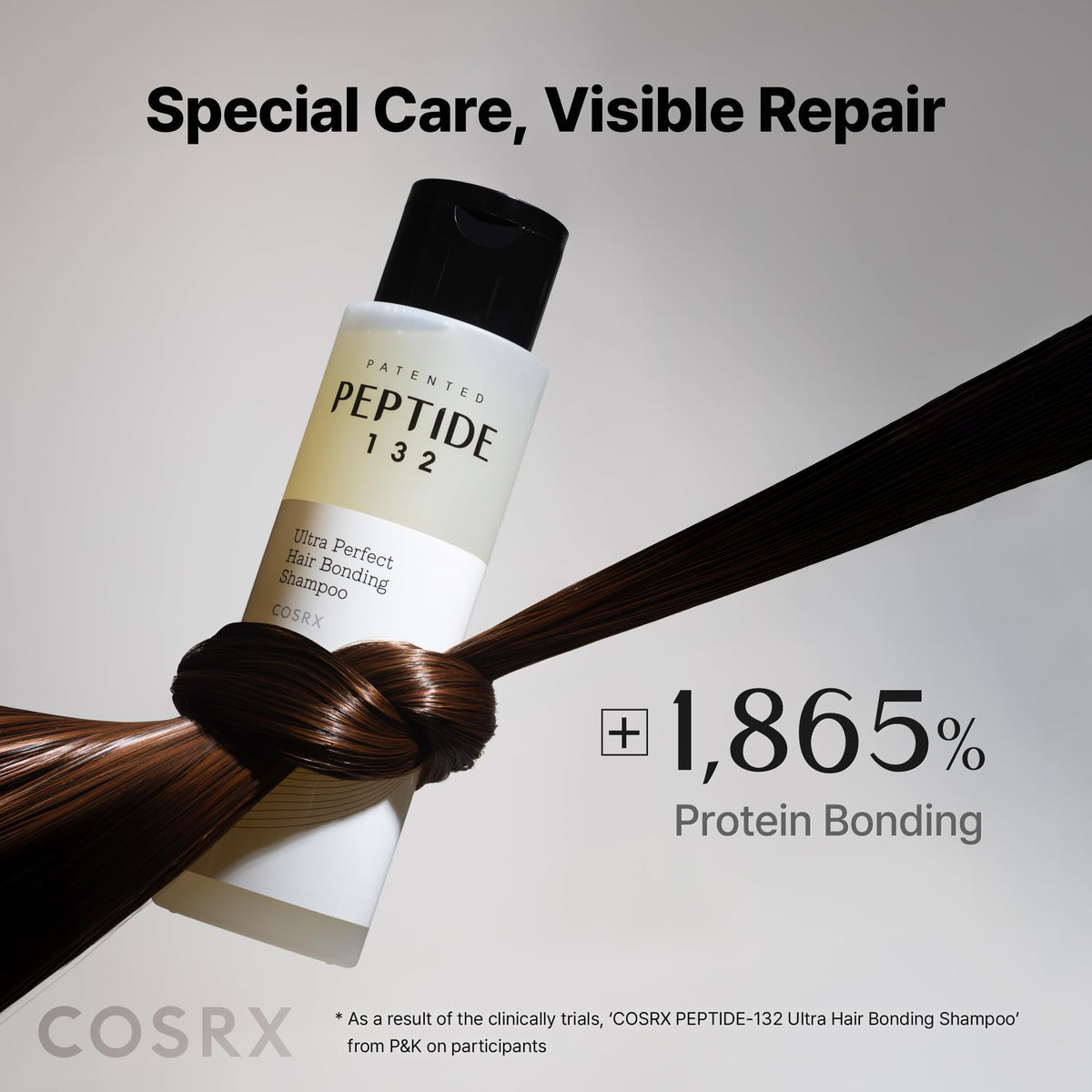 COSRX bottle next to ruler showing 6.76 fl oz size and travel-friendly benefit