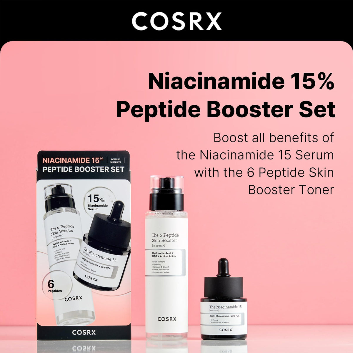 COSRX peptide booster toner label closeup highlighting peptide complex benefits