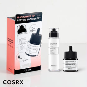 COSRX set staged on bathroom vanity suggesting easy daily skincare routine