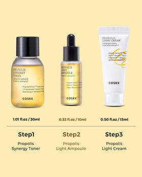 COSRX propolis light ampoule dropper showing silky serum for targeted nourishment