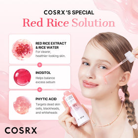 COSRX label close-up listing AHA BHA PHA and rice extract benefits