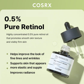 COSRX retinol oil dropper dispensing a drop showing controlled dosing benefit